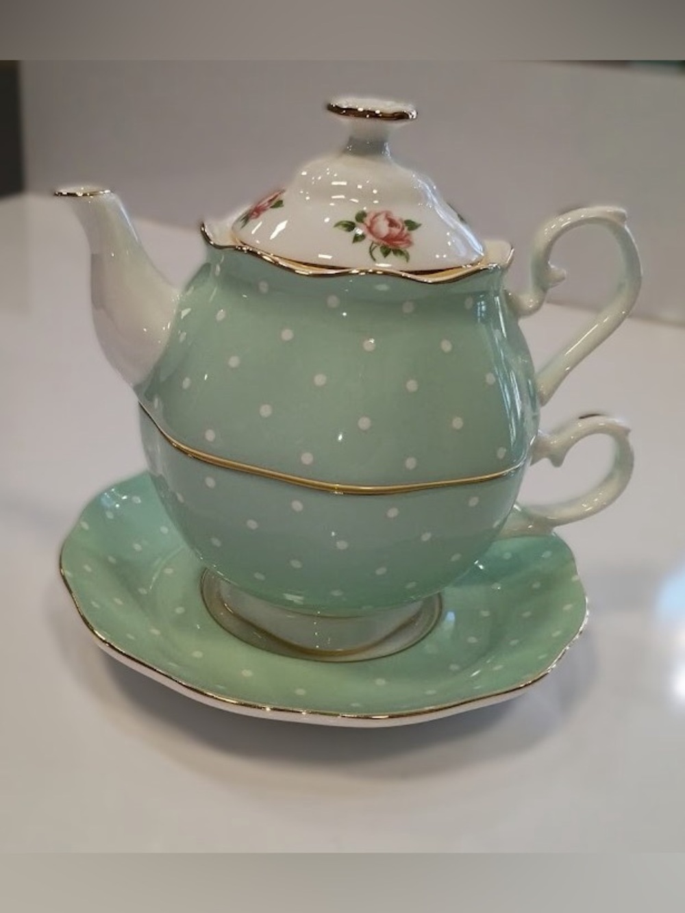 Royal Albert Polka Rose Tea For One, Fine Bone China, NWT